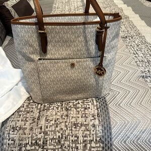 Michael Kors White and Brown Tote Bag